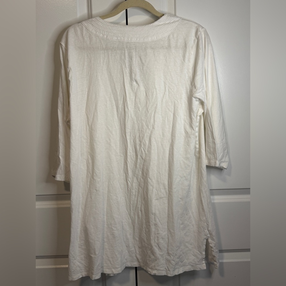 Pure Jill White Trapunto Tunic Top XL Tall Linen Cotton Long Sleeve - Picture 2 of 4